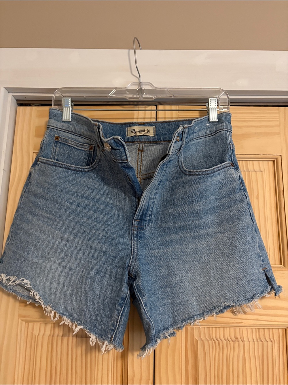 Madewell Light Blue High-Rise Raw Hem Denim Shorts